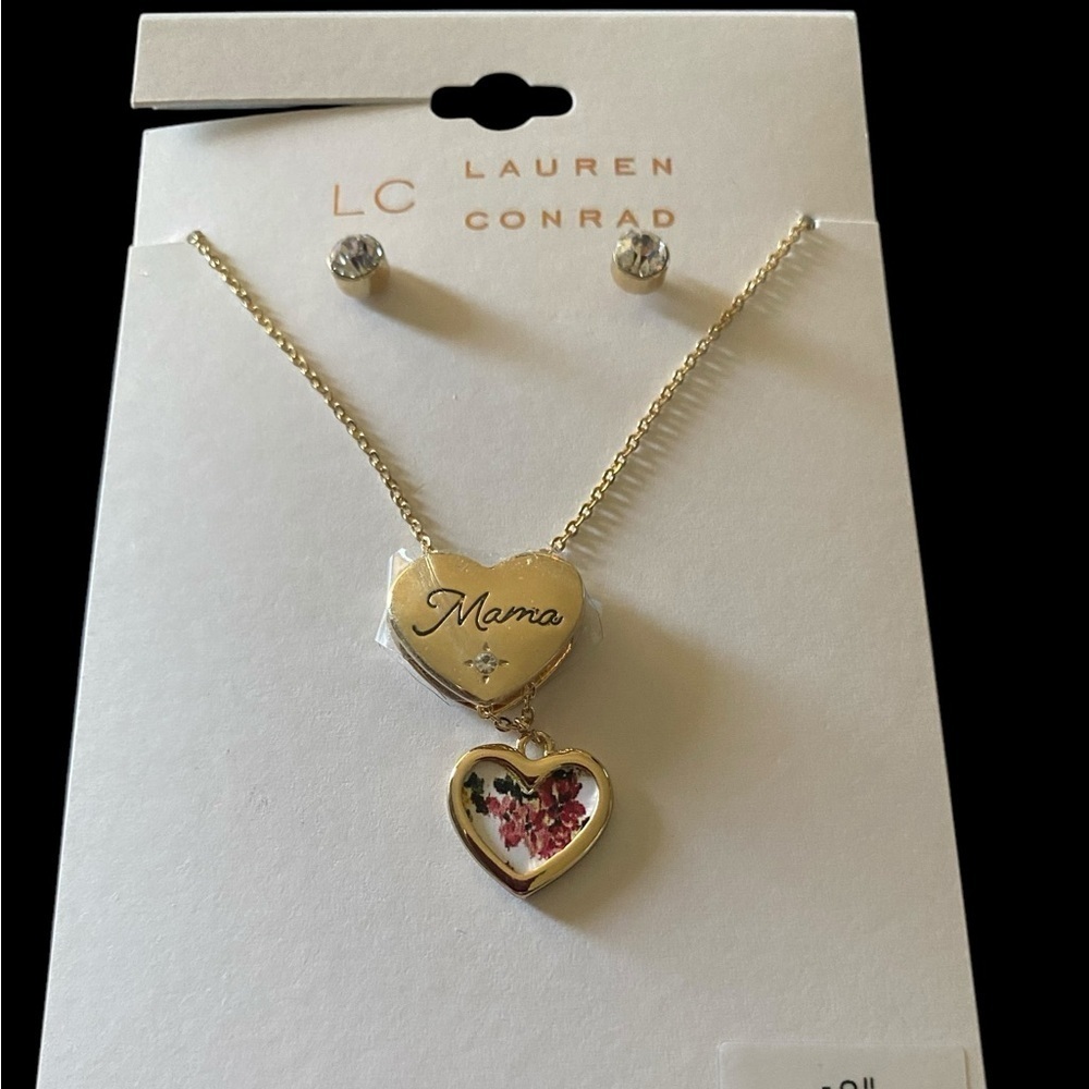 NWT-LC LAUREN CONRAD-MOM SLIDE LICKET NECKLACE AND EARRING SET